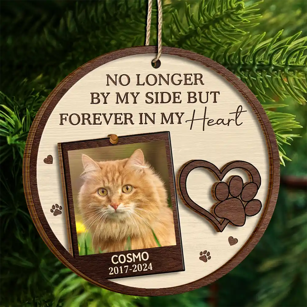 Custom Photo You Left Paw Prints On My Heart Forever - Personalized 2-Layered Wooden Ornament - Image 4