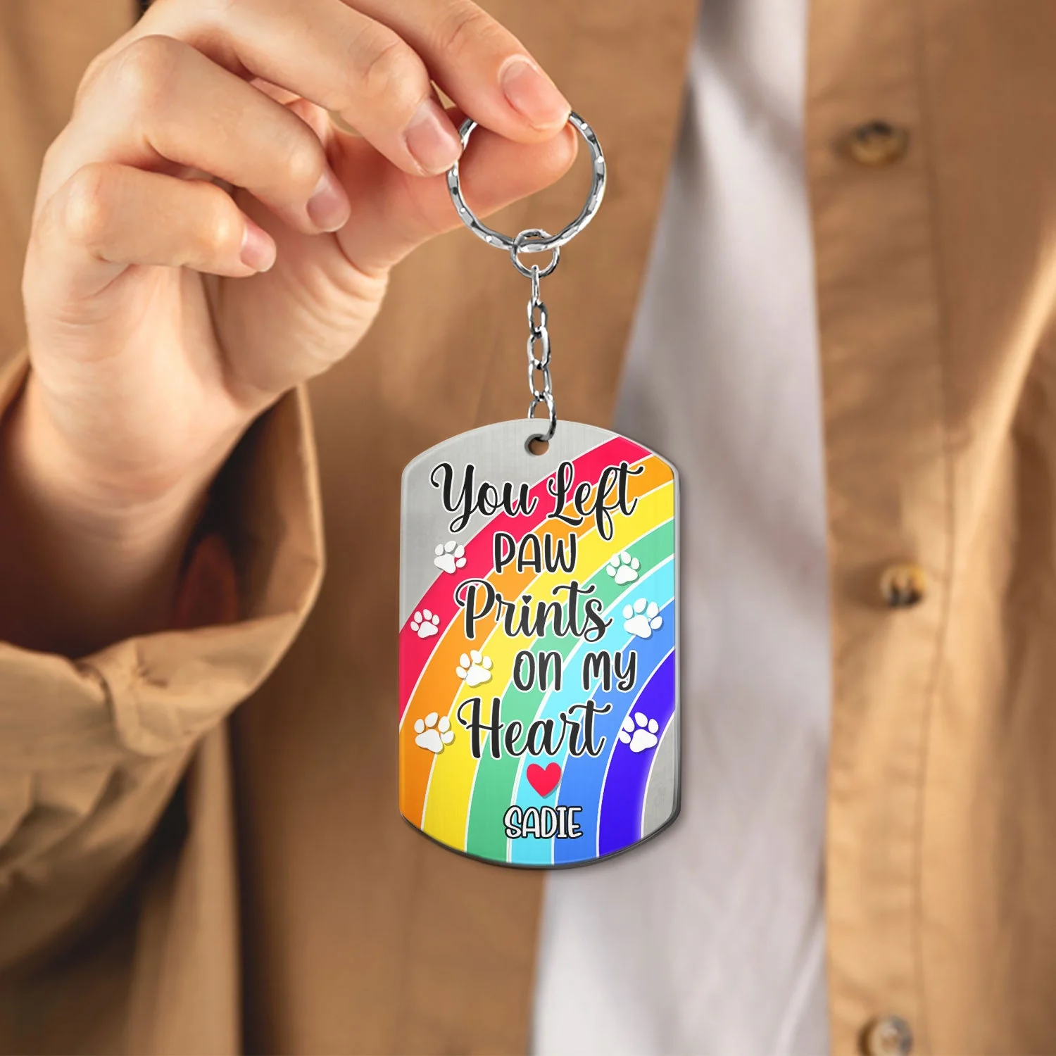 Custom Photo You Left Paw Prints On My Heart - Pet Memorial Gift - Personalized Aluminum Keychain - Image 4
