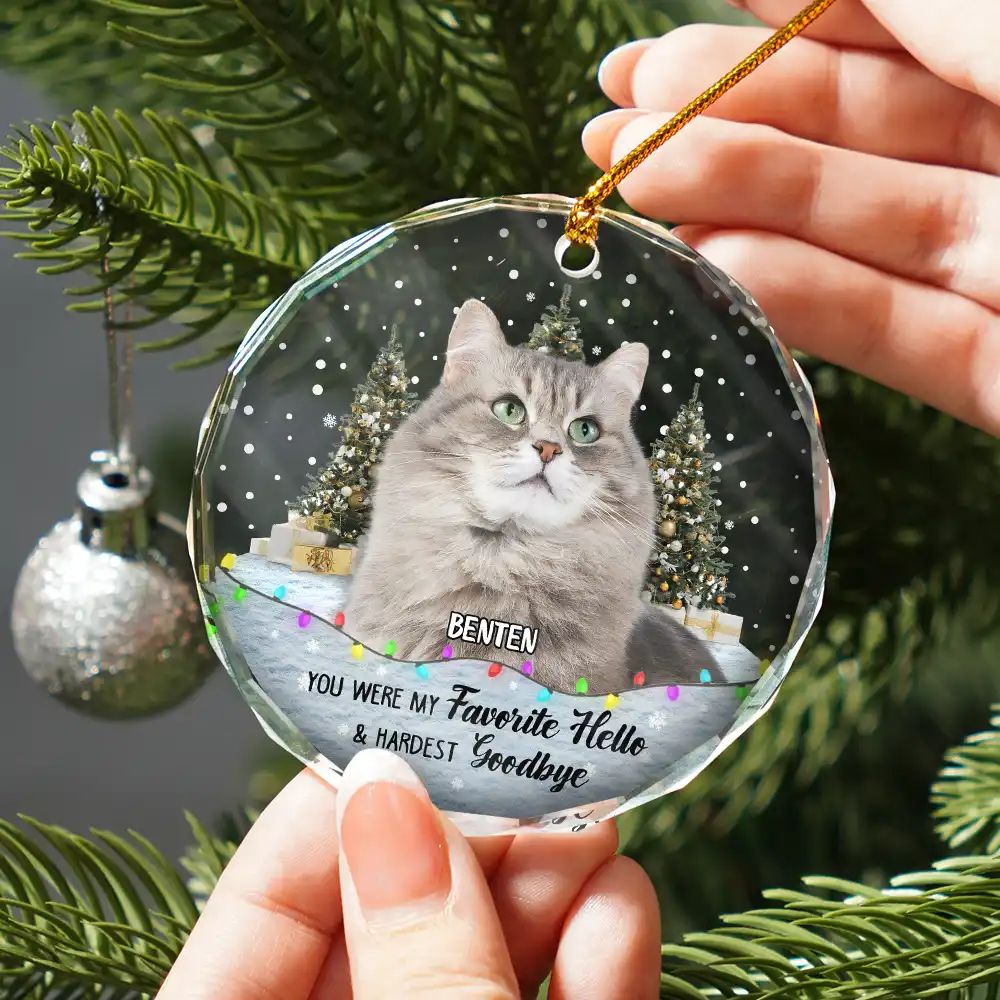 Custom Photo You Left Paw Prints Pet Memorial - Personalized Circle Glass Ornament - Image 3