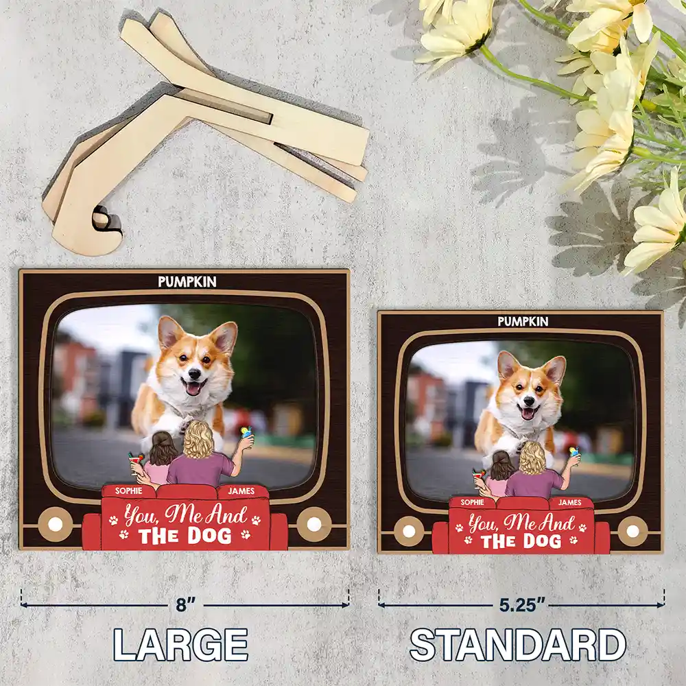 Custom Photo You, Me And The Dog Cat - Personalized 2-Layered Wooden Plaque With Stand - Image 4