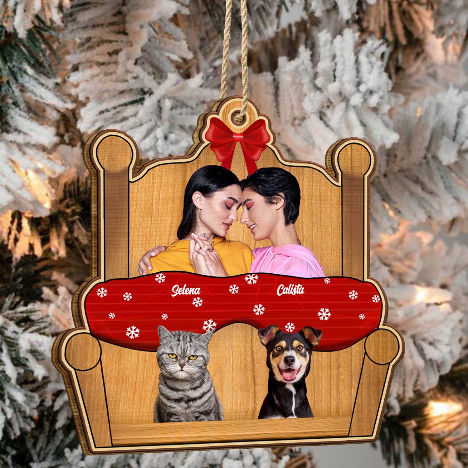 Custom Photo You Me And The Pet - Christmas Gift For Dog Couples - Personalized Custom Shaped Wooden Ornament - Image 4