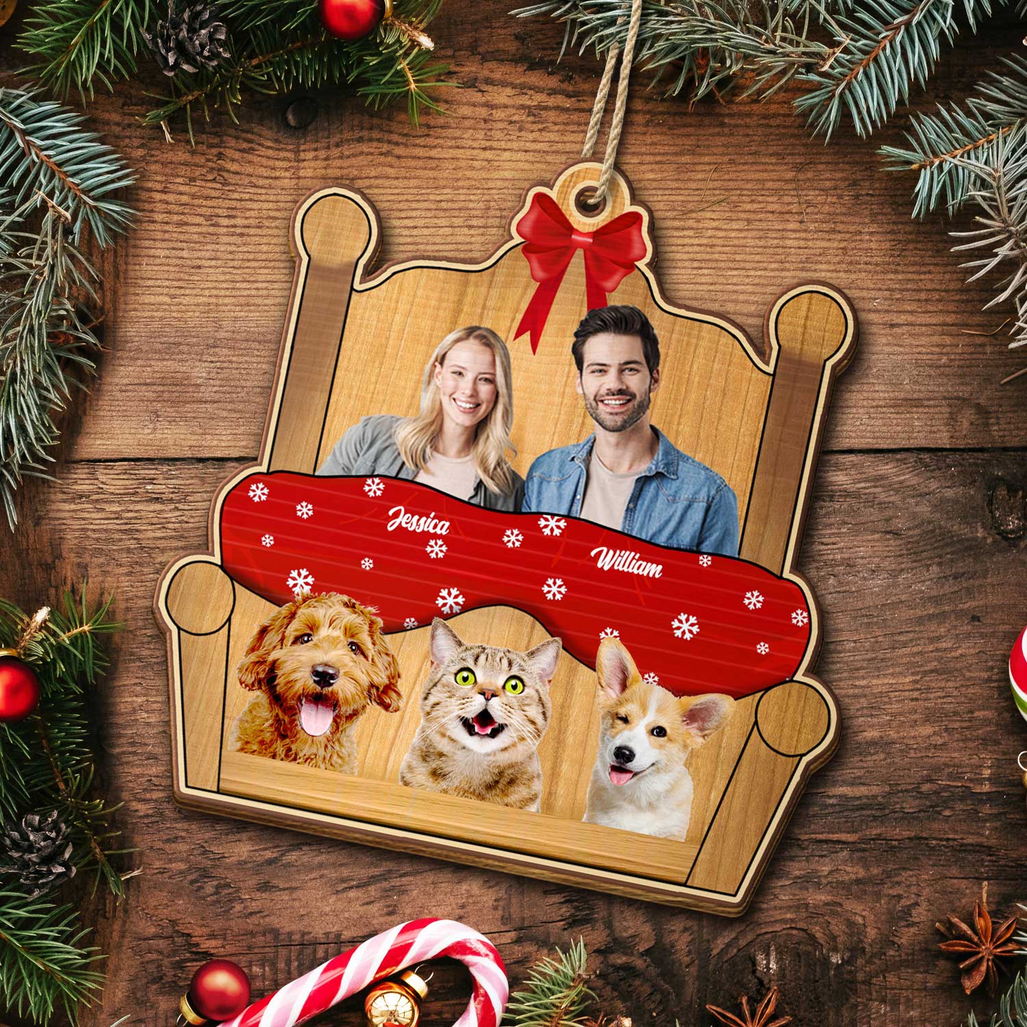 Custom Photo You Me And The Pet - Christmas Gift For Dog Couples - Personalized Custom Shaped Wooden Ornament - Image 5