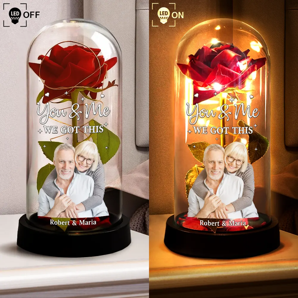 Custom Photo You & Me We Got This Romantic - Personalized Everlasting Rose Dome Lamp - Image 5
