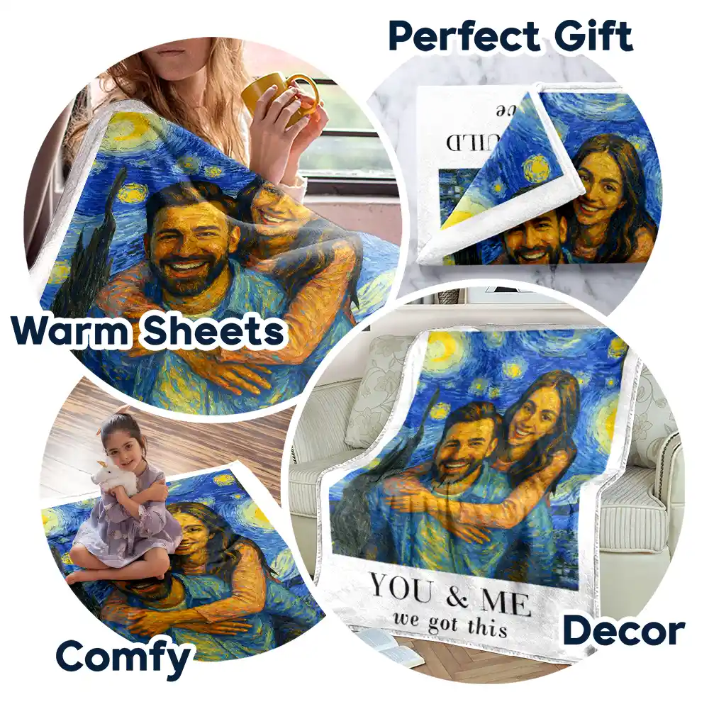 Custom Photo You & Me We Got This Under Starry Night - Personalized Fleece Blanket, Sherpa Blanket - Image 7