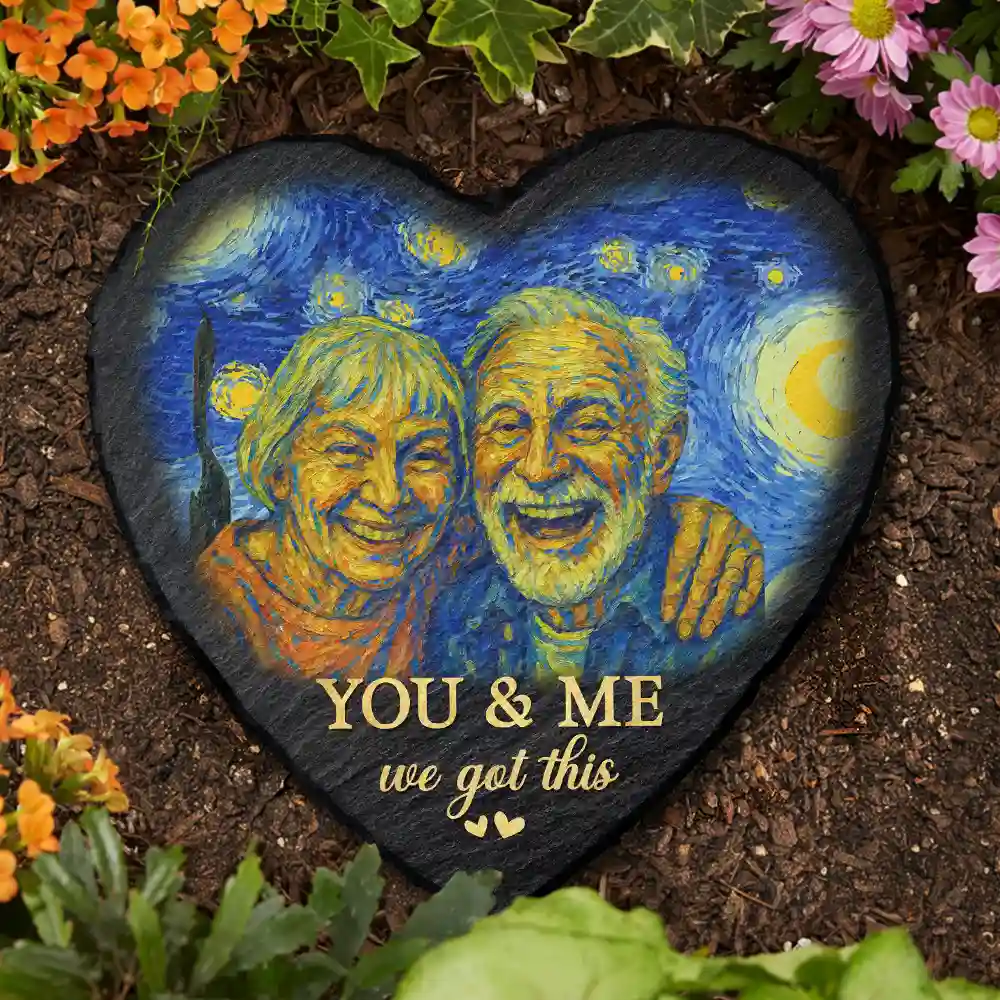Custom Photo You & Me We Got This Under Starry Night - Personalized Heart Memorial Garden Stone - Image 4