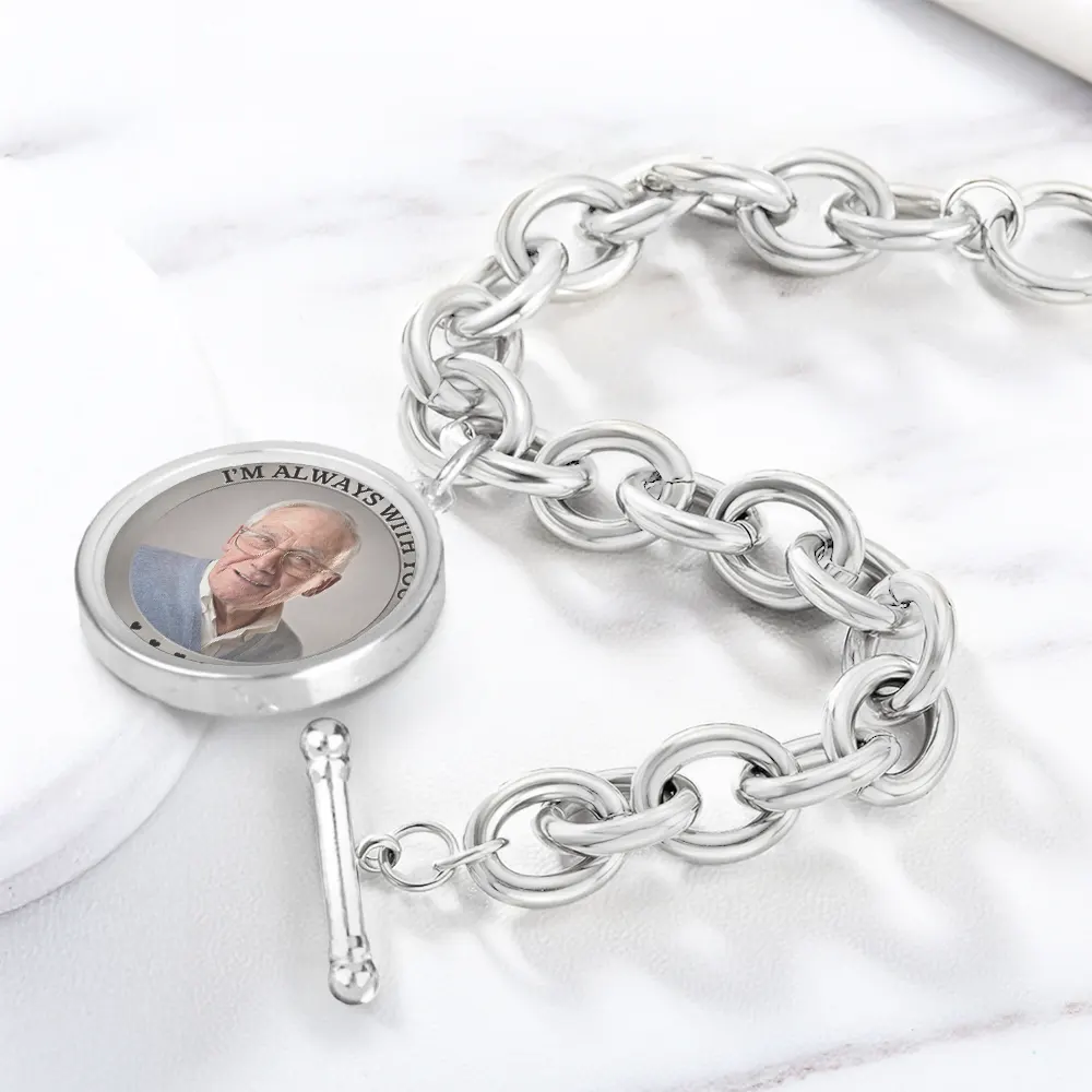 Custom Photo You Never Walk Alone Memorial - Personalized Charm Bracelet - Image 2