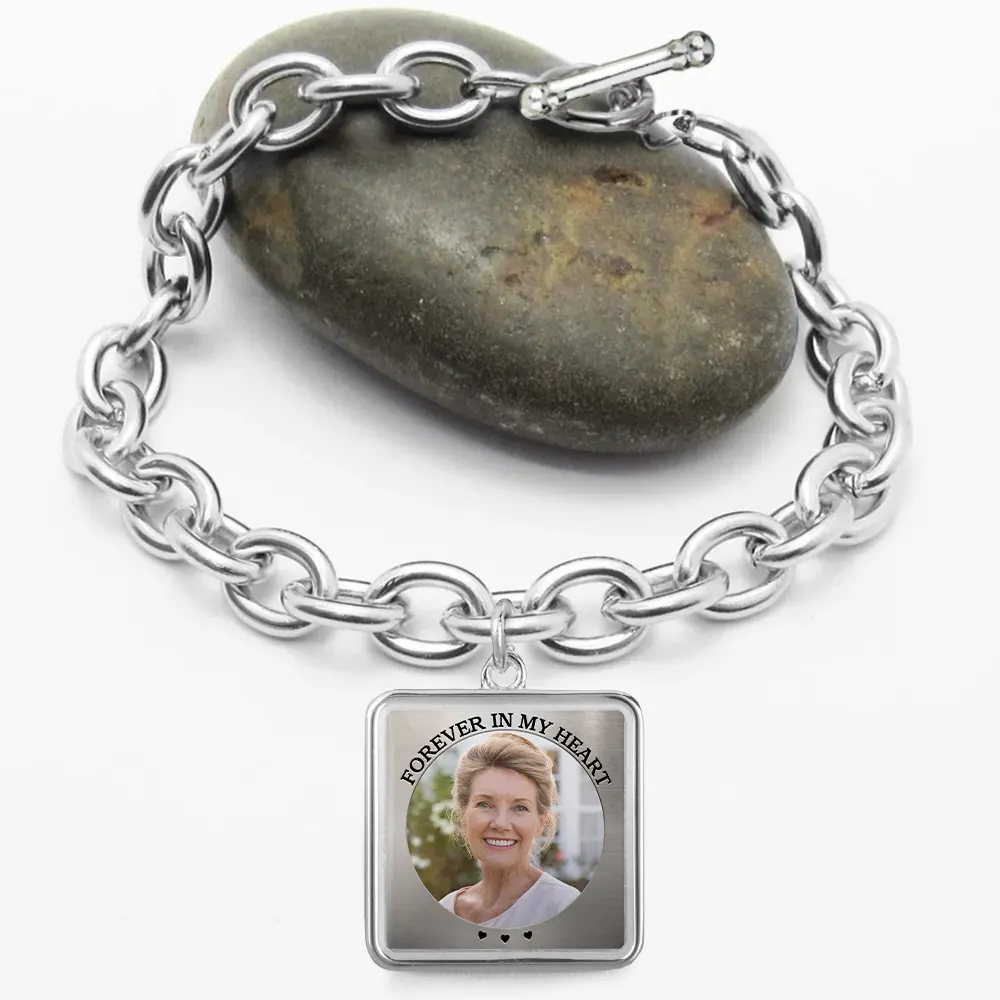 Custom Photo You Never Walk Alone Memorial - Personalized Charm Bracelet - Image 3