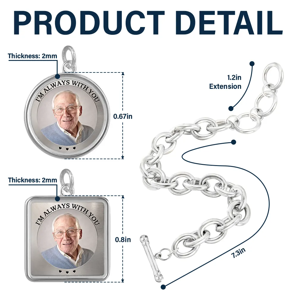 Custom Photo You Never Walk Alone Memorial - Personalized Charm Bracelet - Image 5