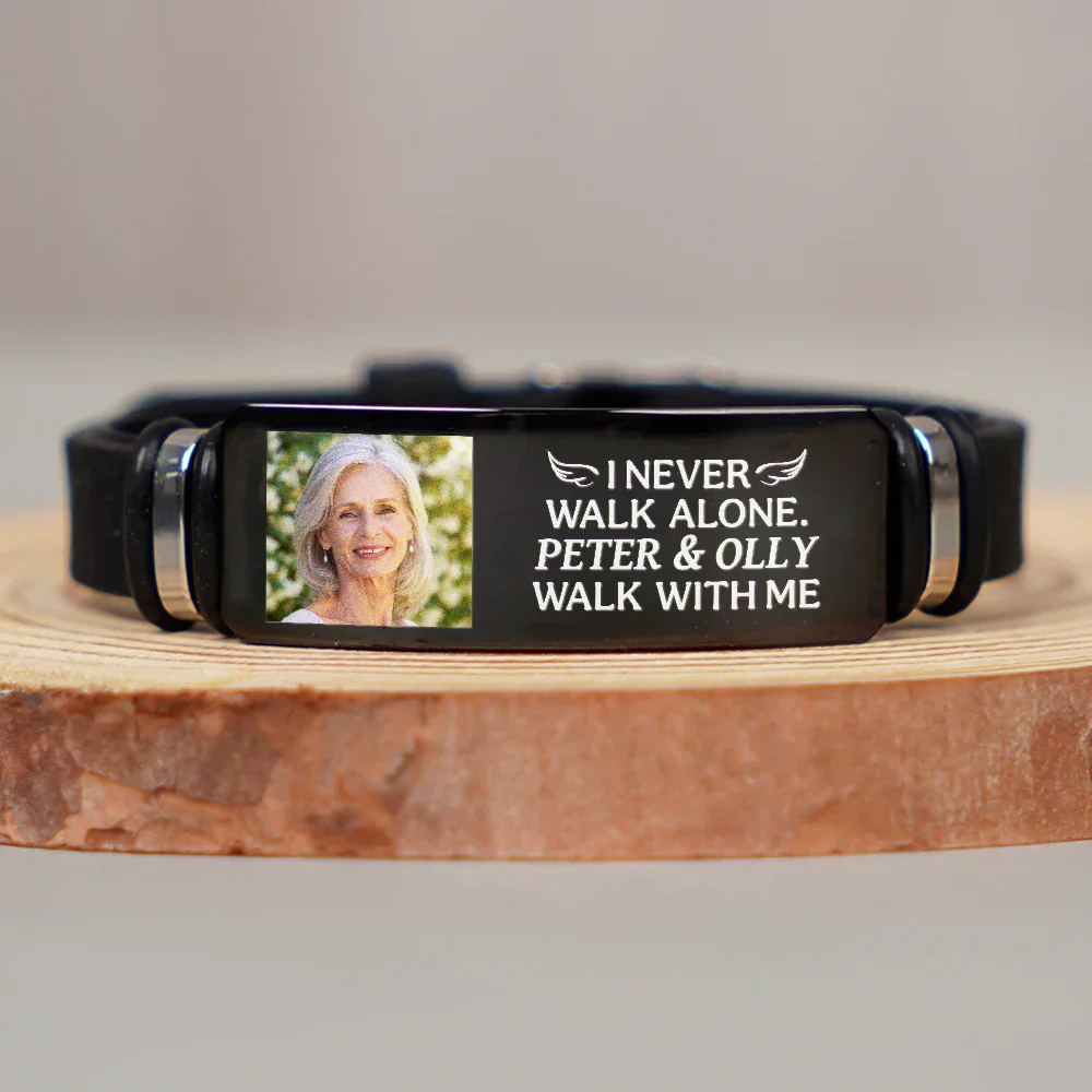 Custom Photo You Never Walk Alone Memorial - Personalized Engraved Bracelet - Image 4