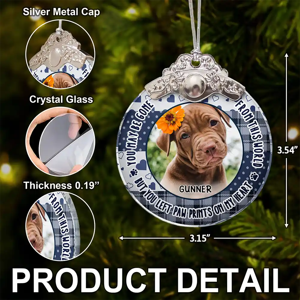 Custom Photo You Were Favorite Hello Memorial Pet - Personalized Glass Ornament With Silver Cap - Image 5