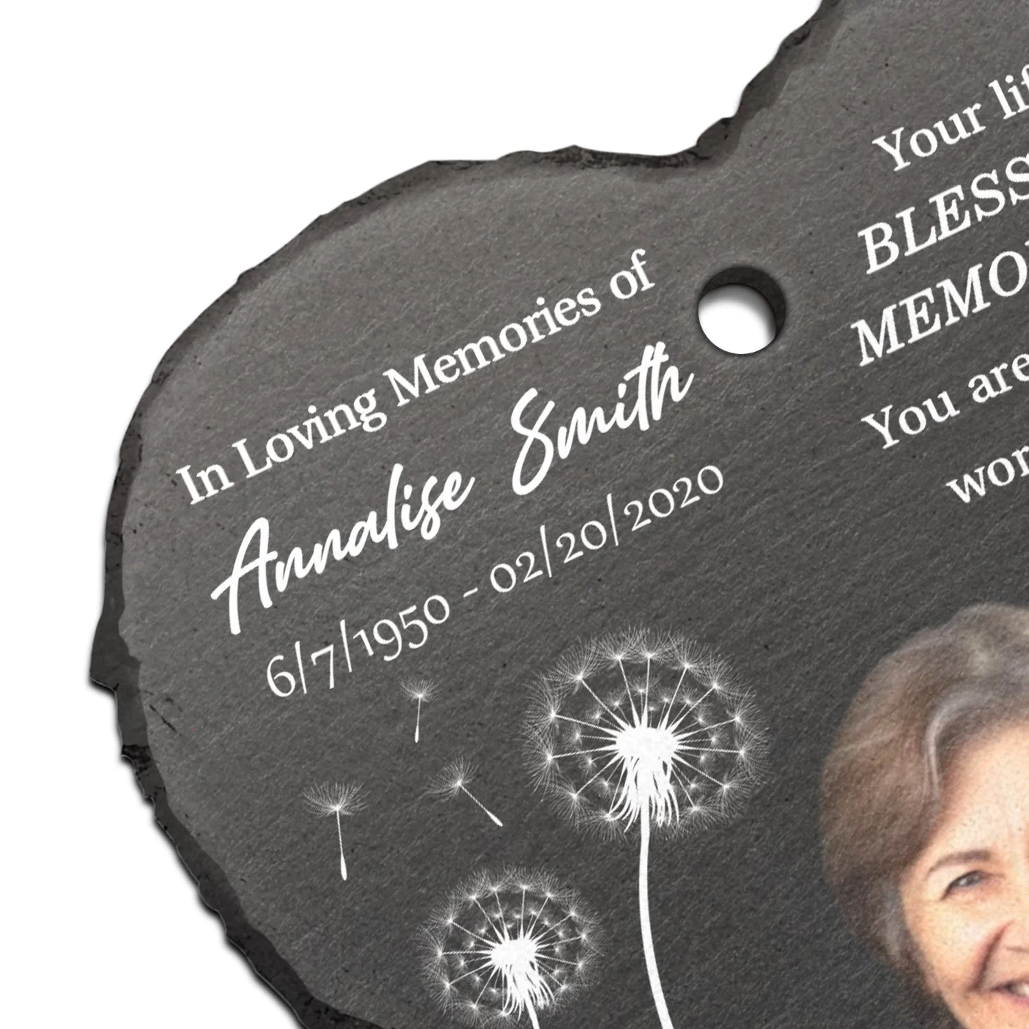 Custom Photo Your Life Was A Blessing - Memorial Gift For Family - Personalized Heart Shaped Garden Slate & Hook - Image 3