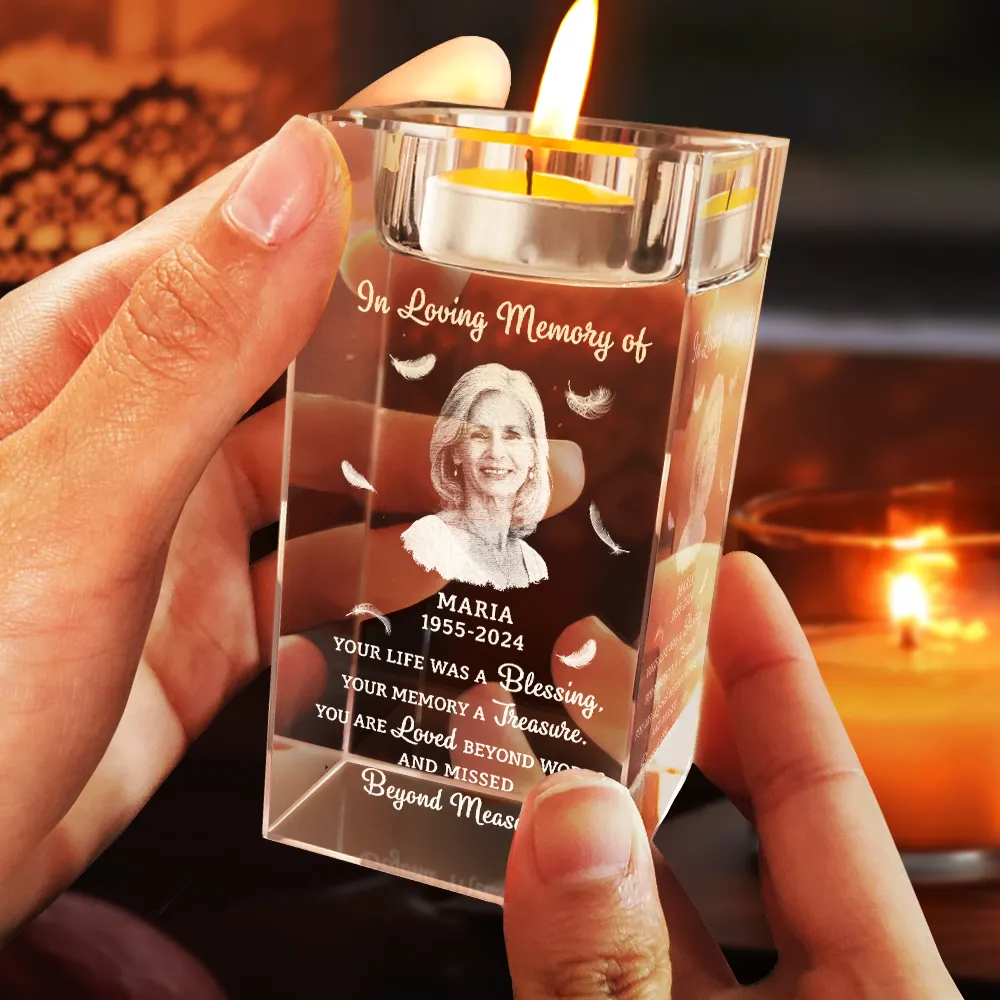 Custom Photo Your Life Was A Blessing Memorial - Personalized Crystal Candle Holder - Image 5