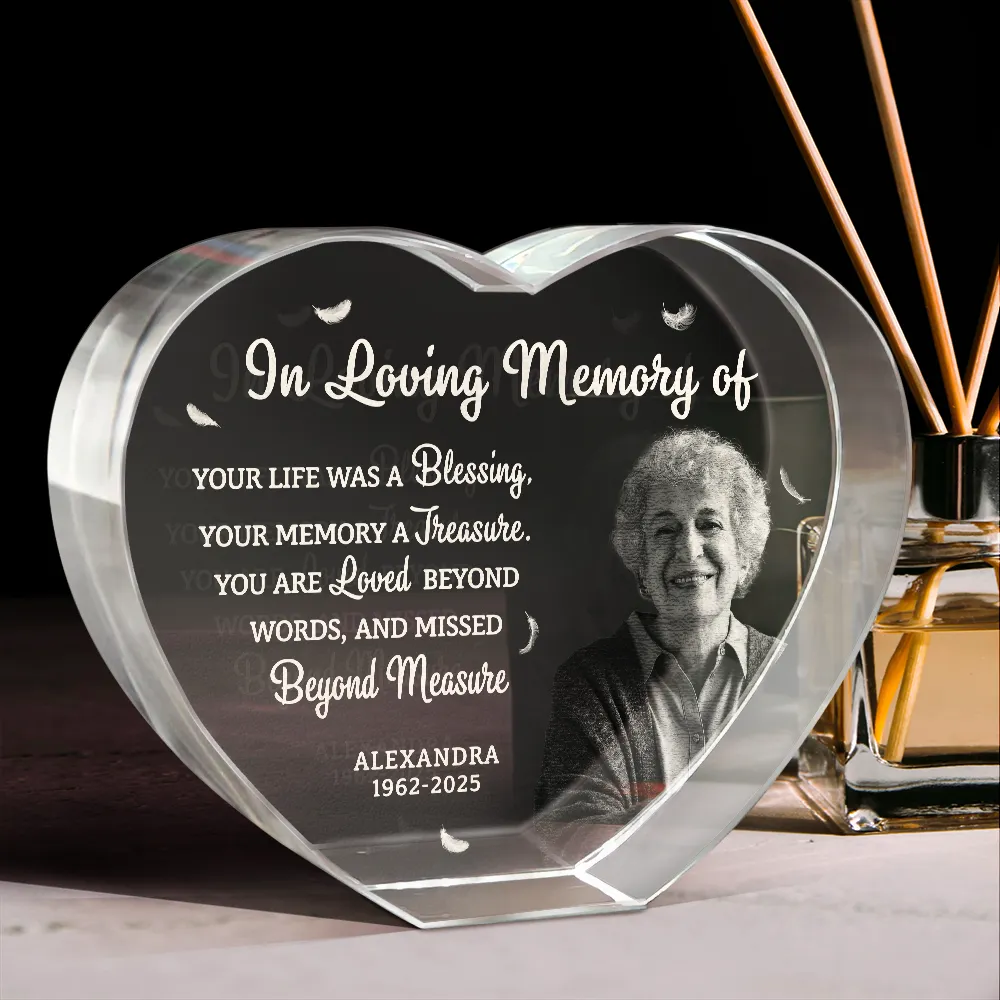 Custom Photo Your Life Was A Blessing Memorial - Personalized Crystal Heart - Image 2