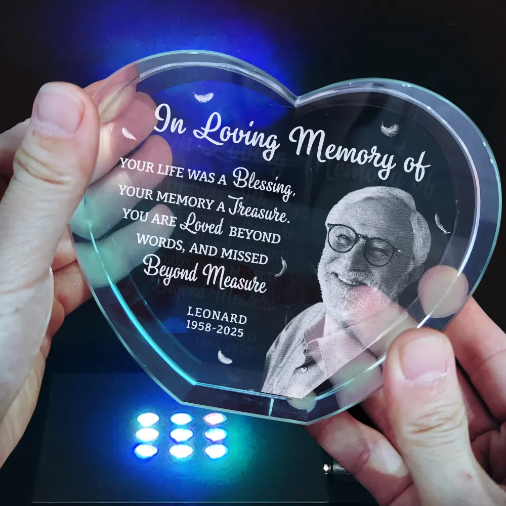 Custom Photo Your Life Was A Blessing Memorial - Personalized Crystal Heart - Image 4