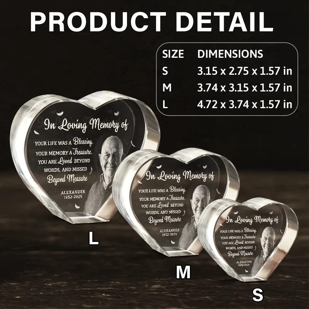 Custom Photo Your Life Was A Blessing Memorial - Personalized Crystal Heart - Image 5