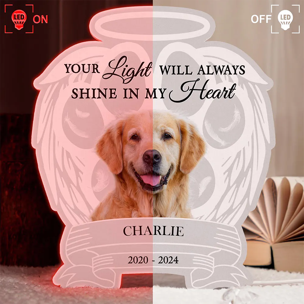 Custom Photo Your Light Will Always Shine In My Heart Pet Memorial - Personalized Custom Shaped Light Box - Image 4