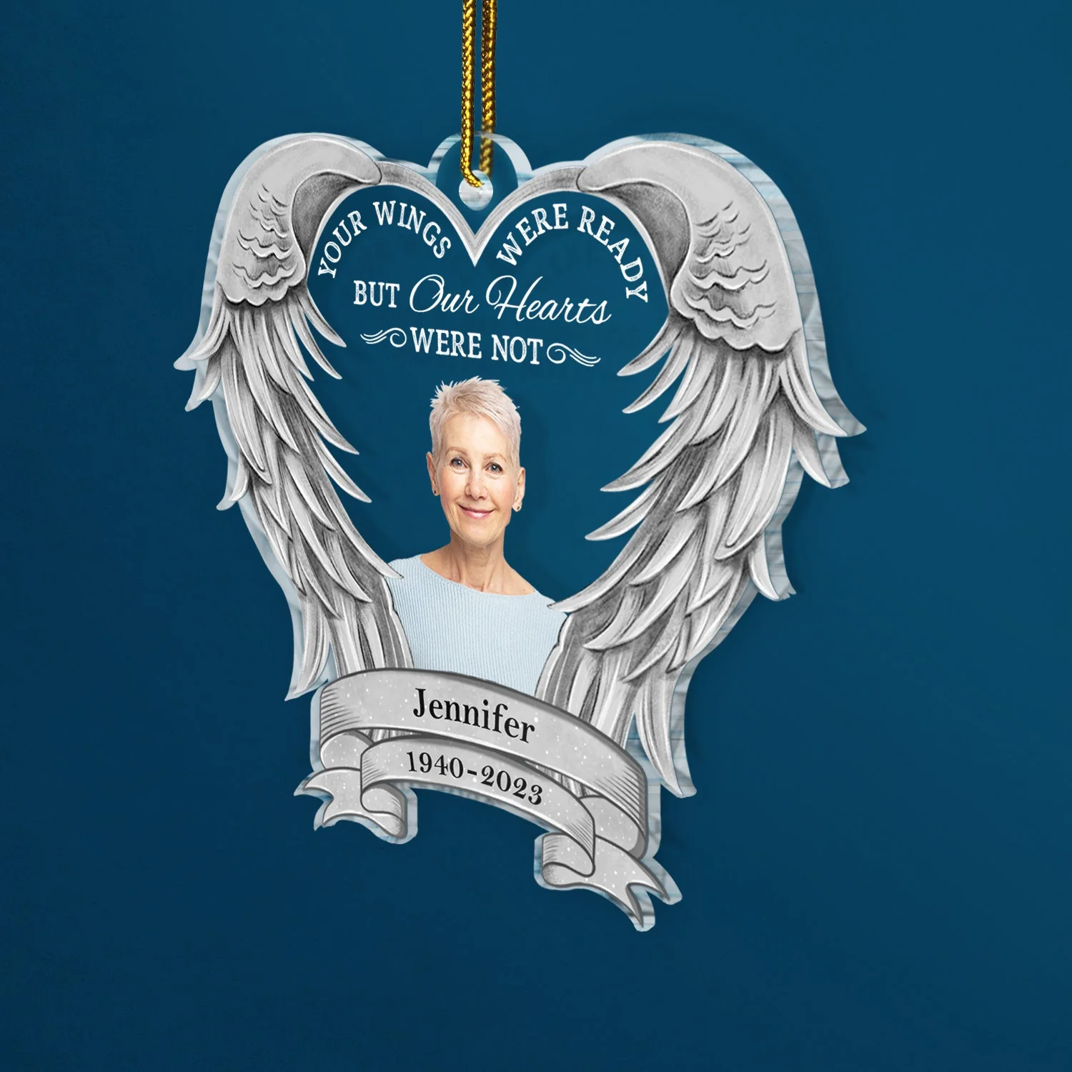 Custom Photo Your Wings Were Ready But My Heart Was Not - Christmas Keepsake, Memorial Gift - Personalized Custom Shaped Acrylic Ornament - Image 3