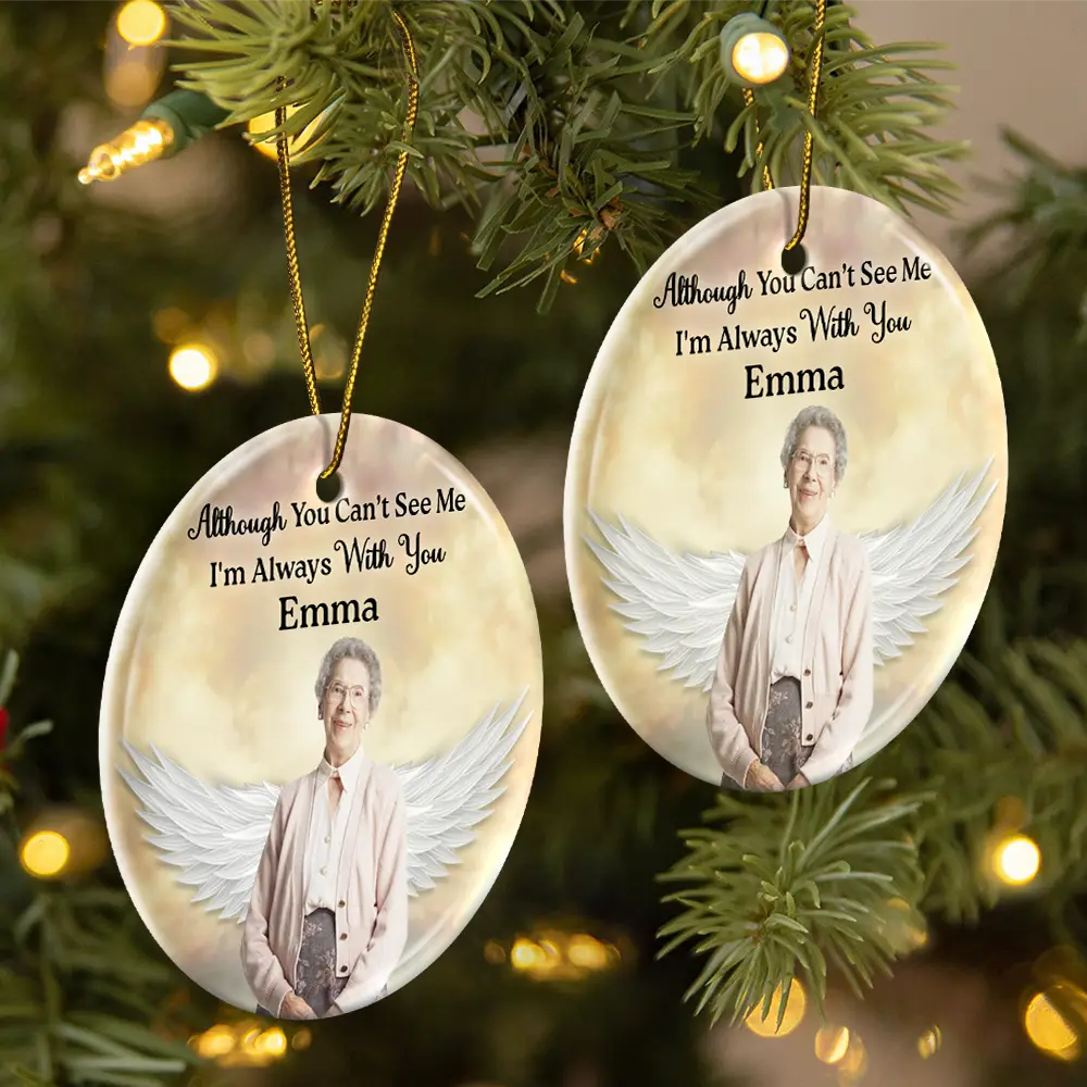 Custom Photo Your Wings Were Ready But My Heart Was Not - Personalized Circle Ceramic Ornament - Image 3