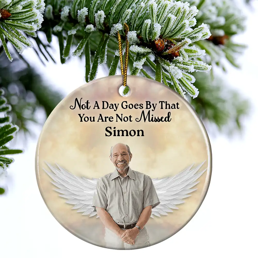 Custom Photo Your Wings Were Ready But My Heart Was Not - Personalized Circle Ceramic Ornament - Image 5
