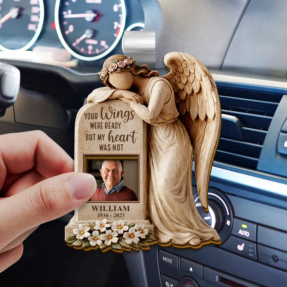 Custom Photo Your Wings Were Ready But My Heart Was Not - Personalized Custom Shaped Car Visor Clip - Image 3