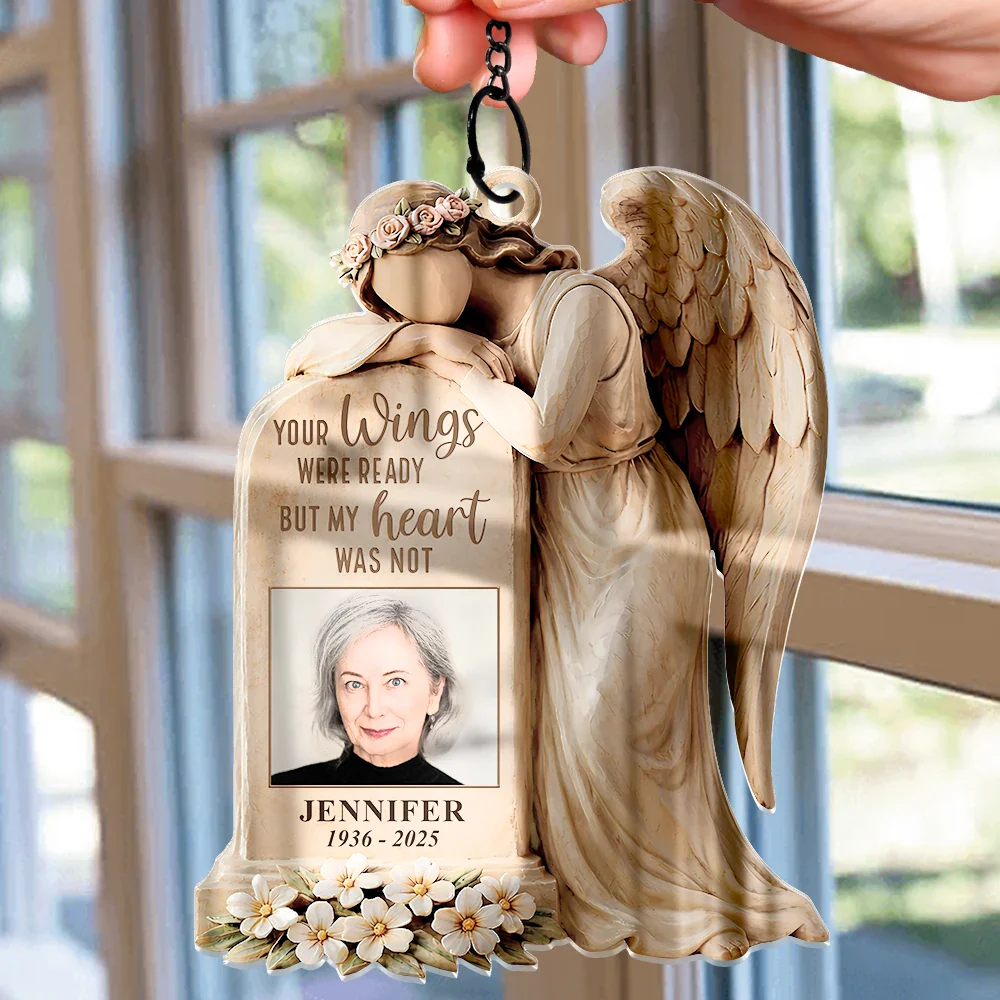 Custom Photo Your Wings Were Ready But My Heart Was Not - Personalized Window Hanging Suncatcher Ornament - Image 2