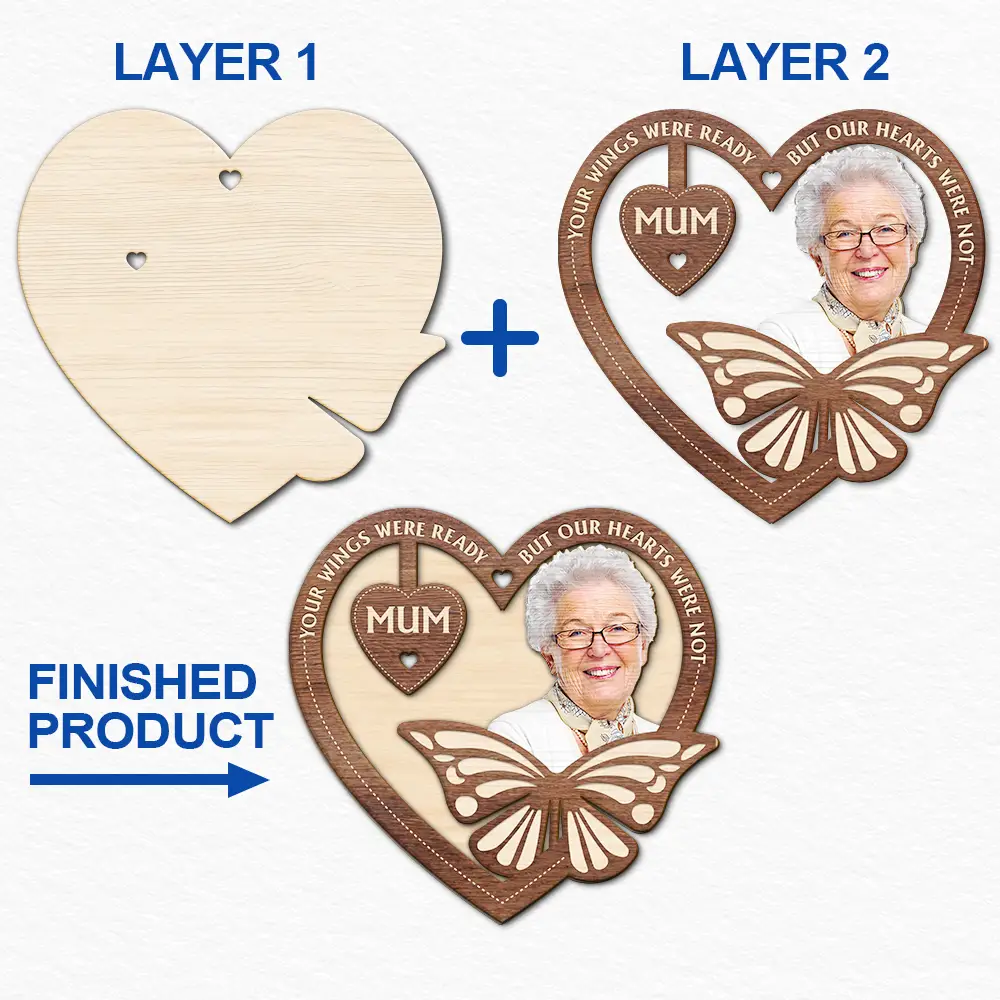 Custom Photo Your Wings Were Ready But Our Hearts Were Not - Personalized 2-Layered Wooden Ornament - Image 7