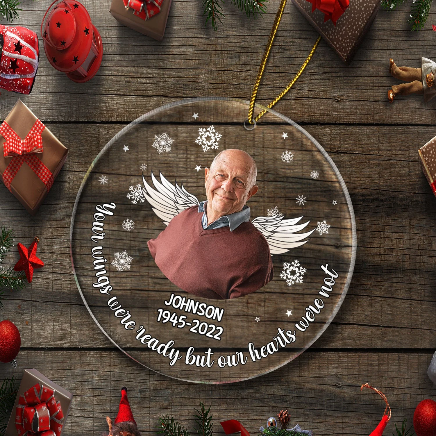 Custom Photo Your Wings Were Ready - Christmas Sympathy Gift, Remembrance Gift, Family Memorial Gift - Personalized Circle Acrylic Ornament - Image 6