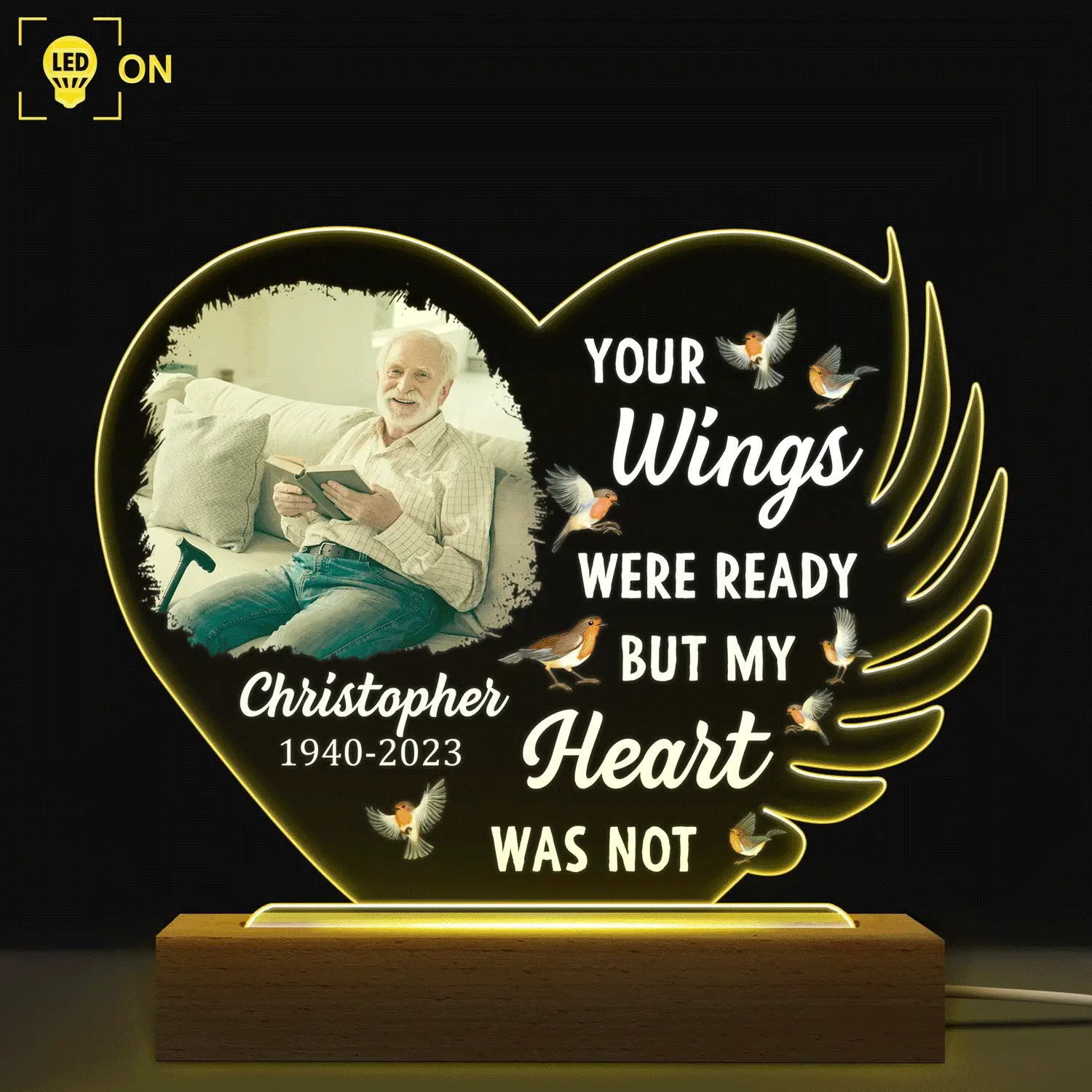 Custom Photo Your Wings Were Ready - Memorial Gift, Sympathy Gift - Personalized 3D Led Light Wooden Base - Image 2