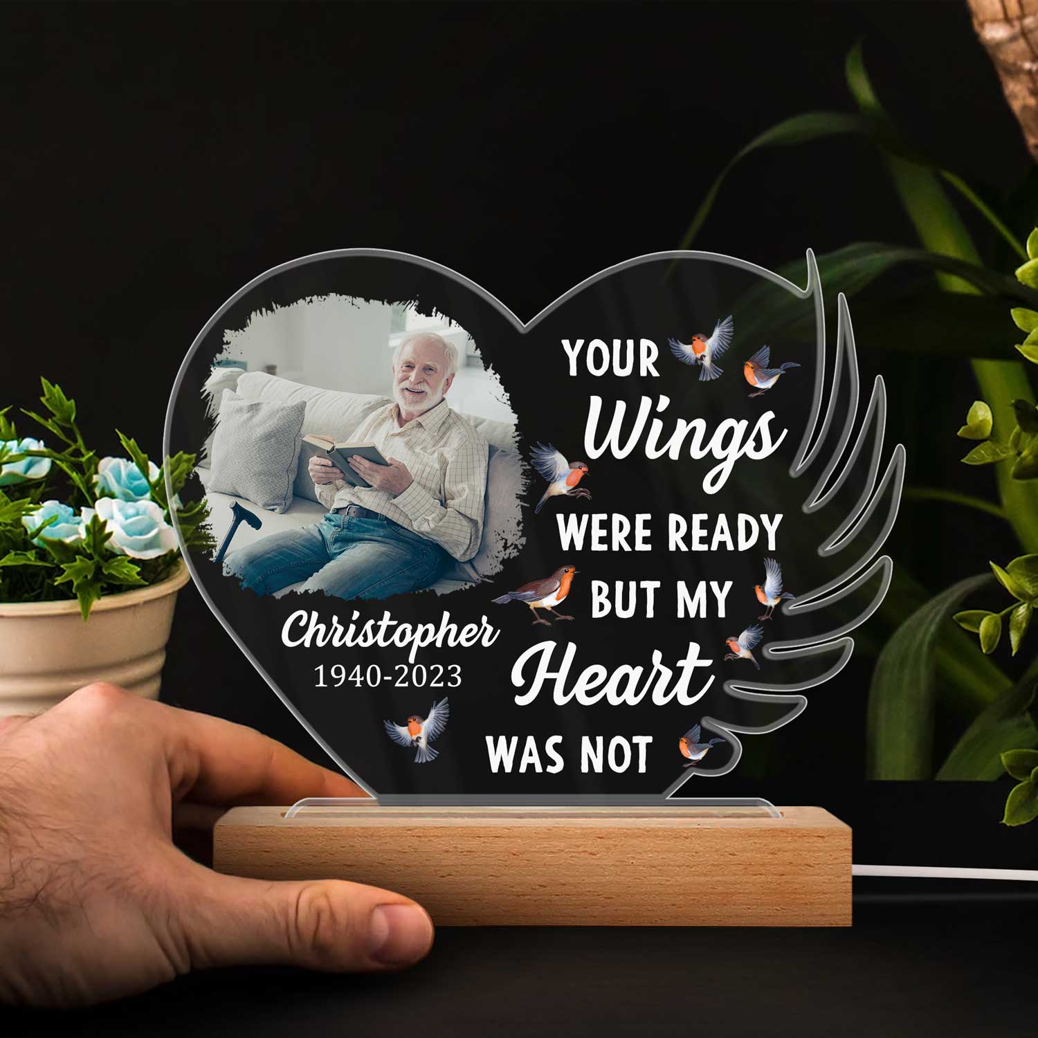 Custom Photo Your Wings Were Ready - Memorial Gift, Sympathy Gift - Personalized 3D Led Light Wooden Base - Image 4