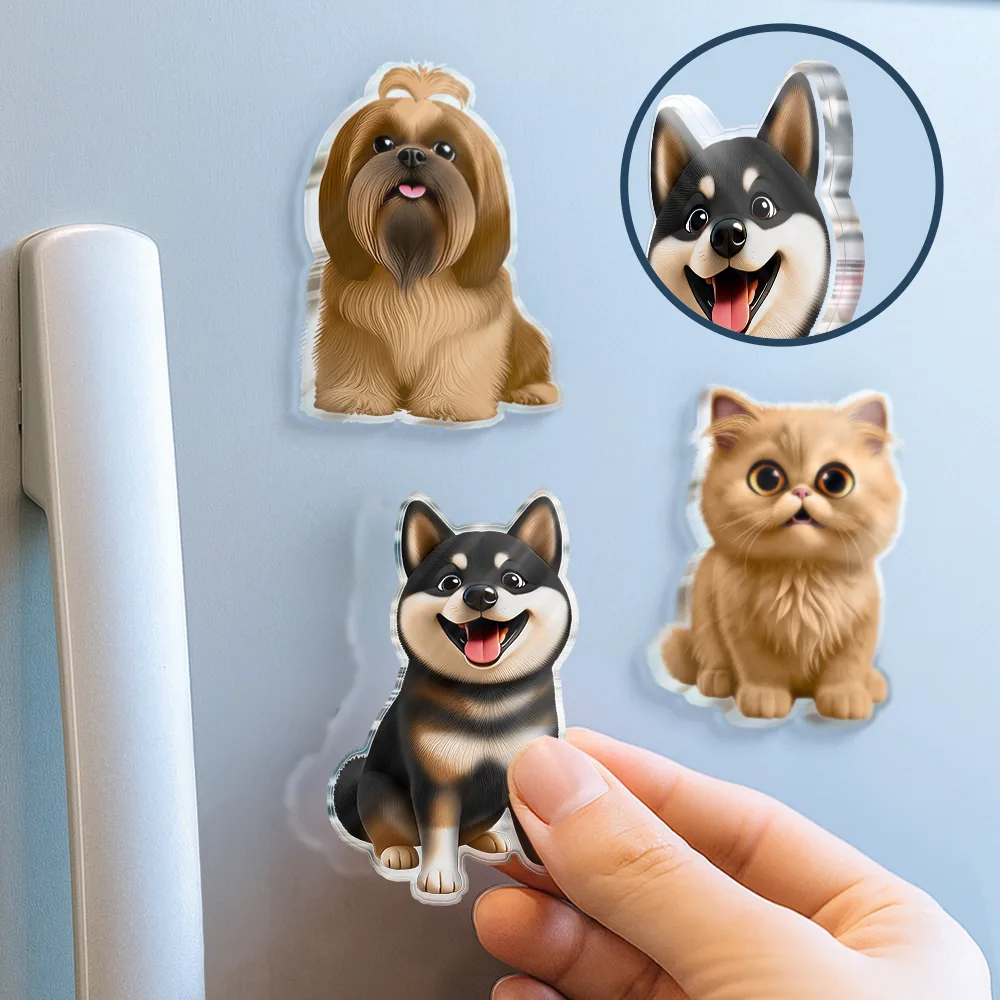 Cute 3D Effect Dog And Cat With Name - Personalized Acrylic Fridge Magnet - Image 3