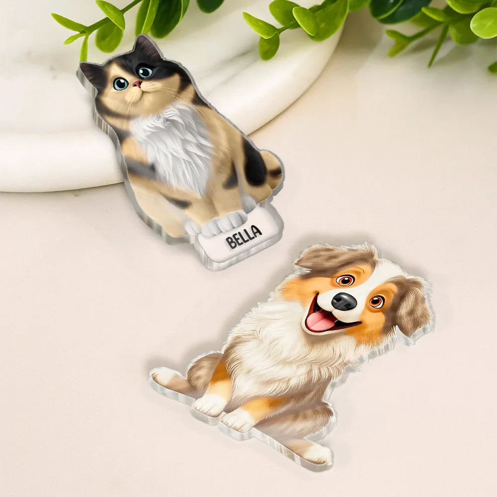 Cute 3D Effect Dog And Cat With Name - Personalized Acrylic Fridge Magnet - Image 4
