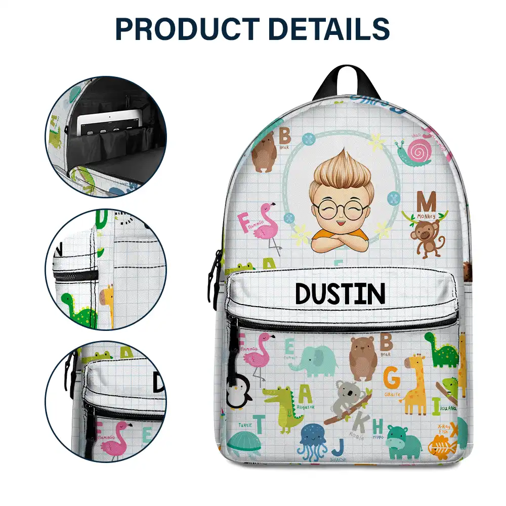 Cute Animal Alphabet - Personalized Canvas Backpack - Image 5
