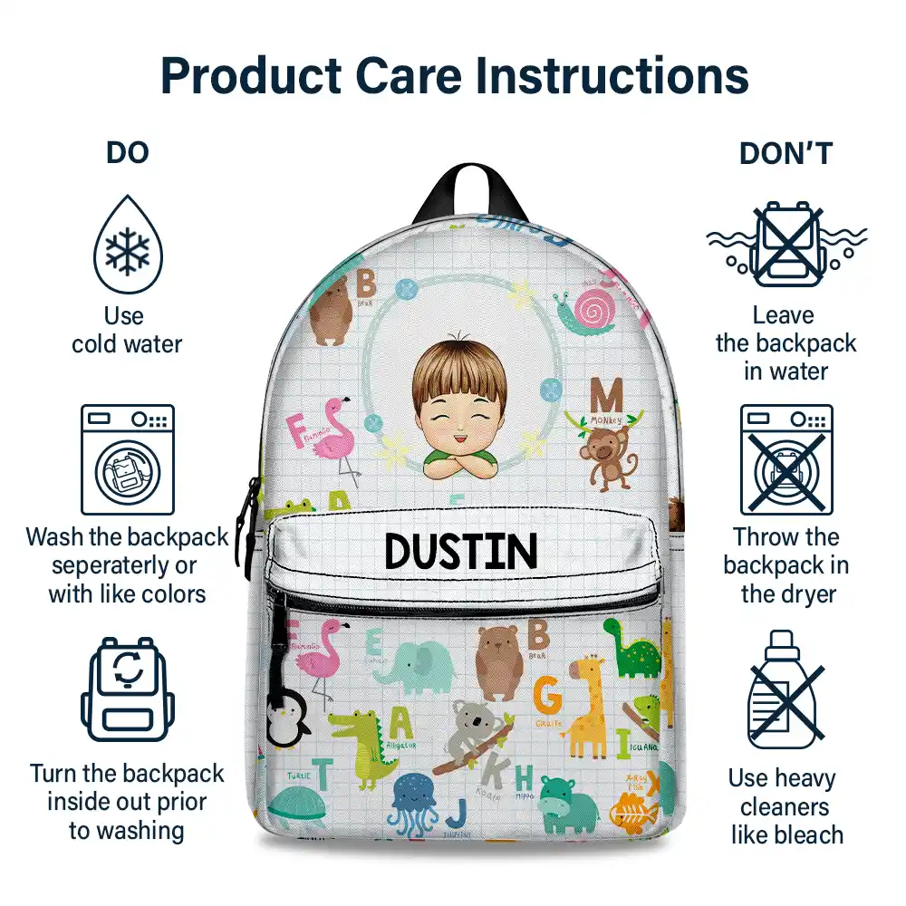 Cute Animal Alphabet - Personalized Canvas Backpack - Image 6
