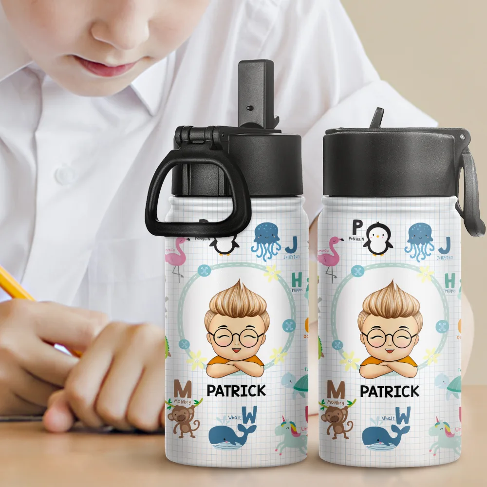 Cute Animal Alphabet - Personalized Kids Water Bottle - Image 2