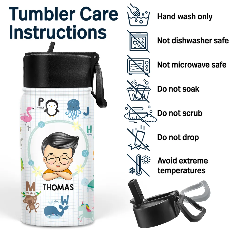 Cute Animal Alphabet - Personalized Kids Water Bottle - Image 5