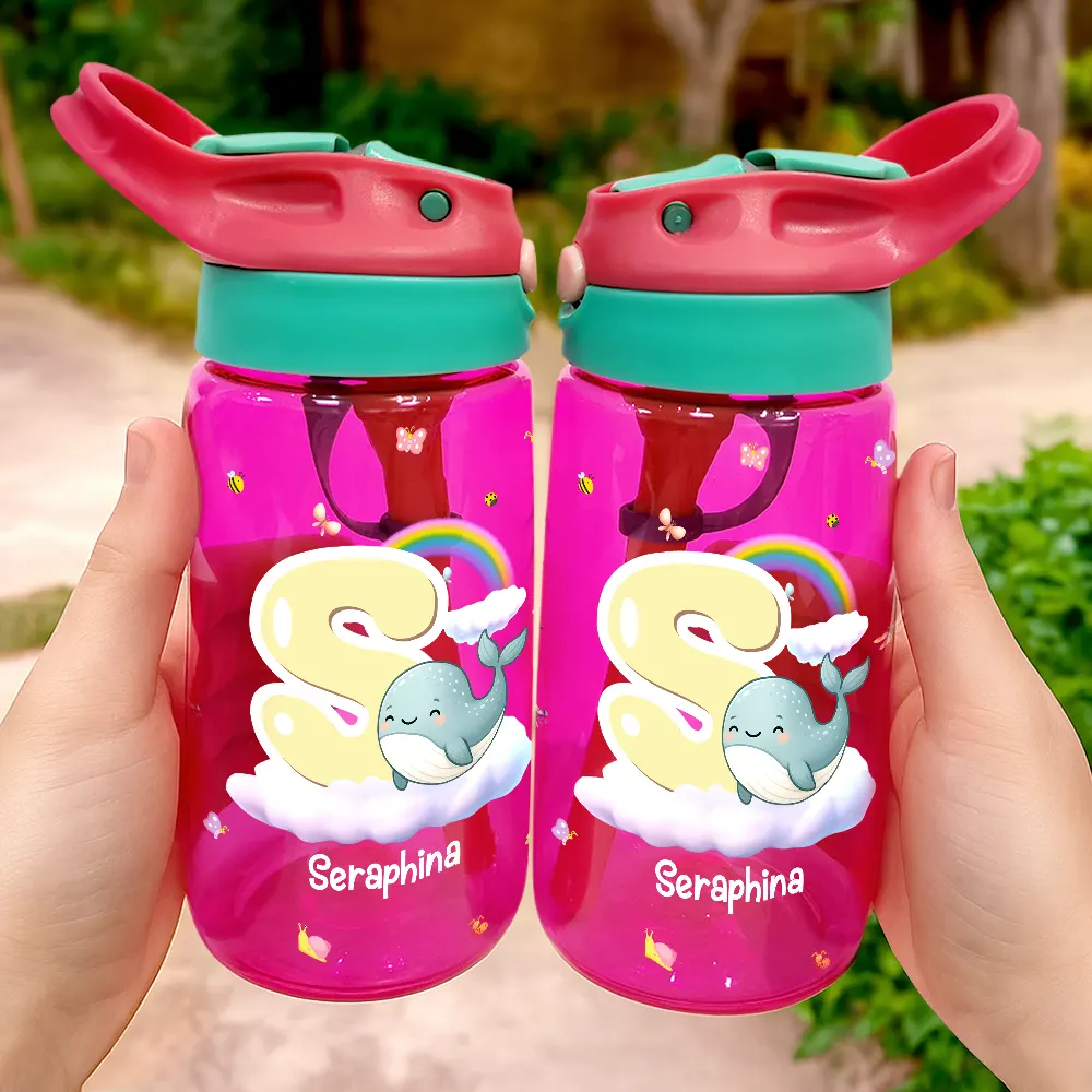Cute Animals With Letters - Personalized Kids Water Bottle With Straw - Image 2