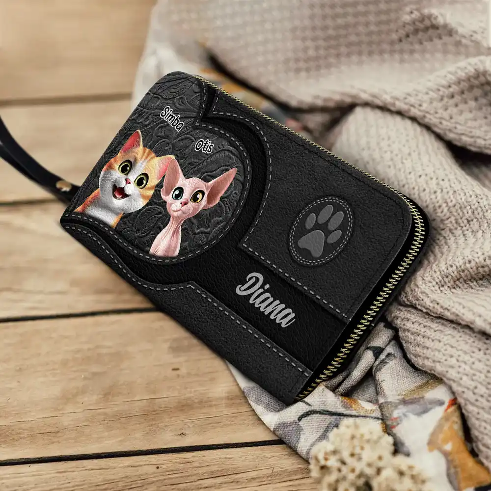 Cute Cats 3D Effect Aesthetic Pattern - Personalized Leather Long Wallet - Image 4