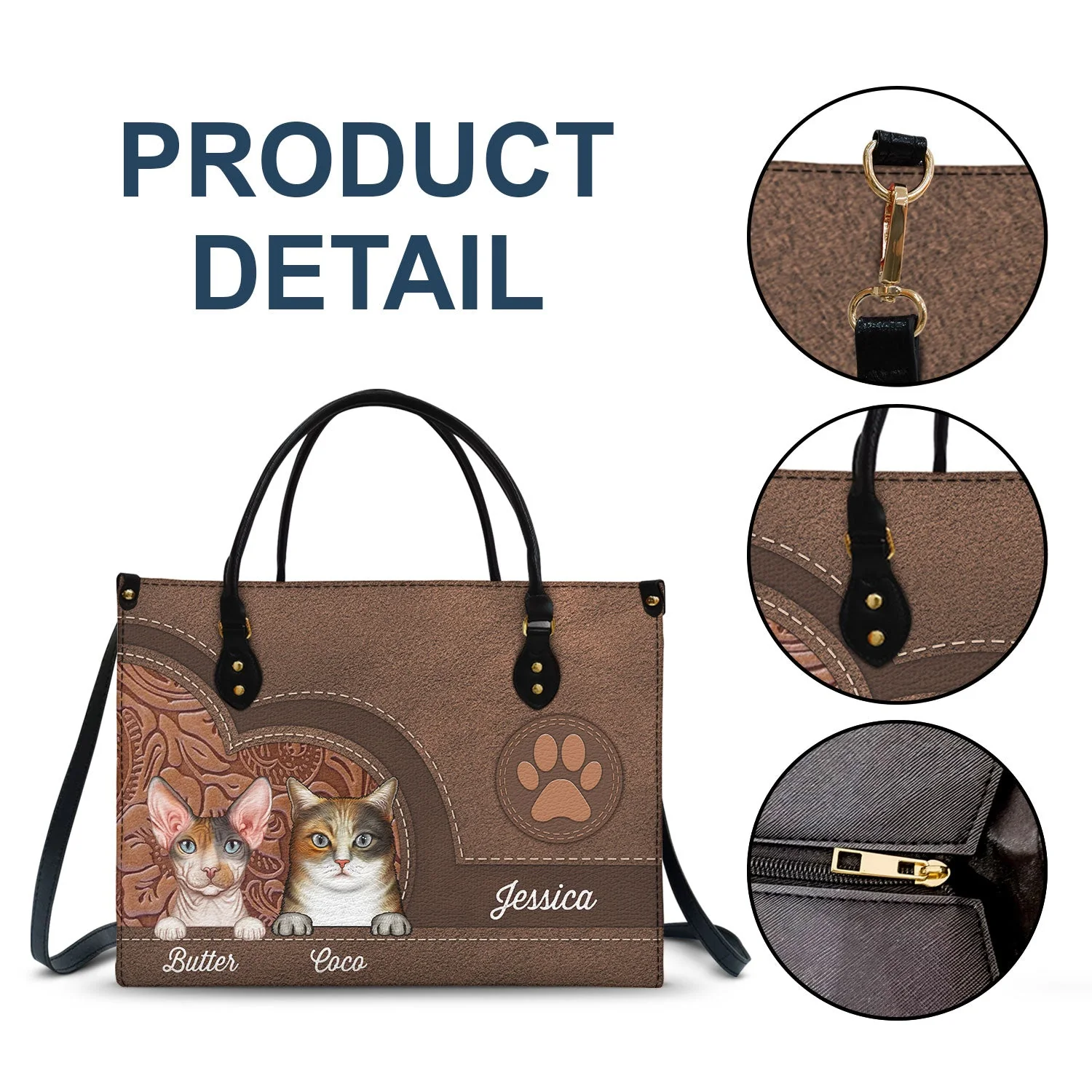 Cute Cats Aesthetic Pattern - Birthday, Loving Gift For Cat Mom, Cat Lovers - Personalized Leather Bag - Image 7