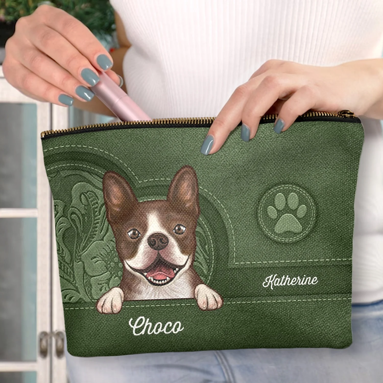 Cute Dogs And Cats Aesthetic Pattern - Birthday, Loving Gift For Pet Lovers, Dog Mom, Cat Mom - Personalized Cosmetic Bag - Image 3