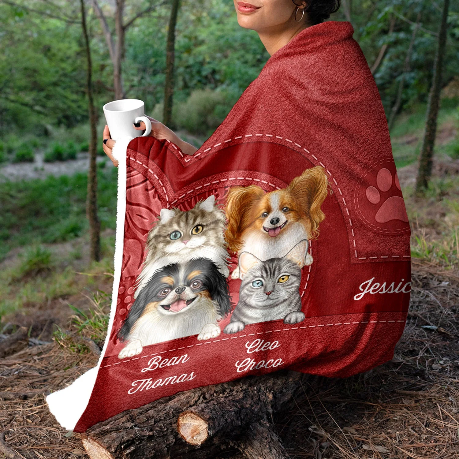 Cute Dogs And Cats Aesthetic Pattern - Birthday, Loving Gift For Pet Lovers, Dog Mom, Cat Mom - Personalized Fleece Blanket, Sherpa Blanket - Image 5