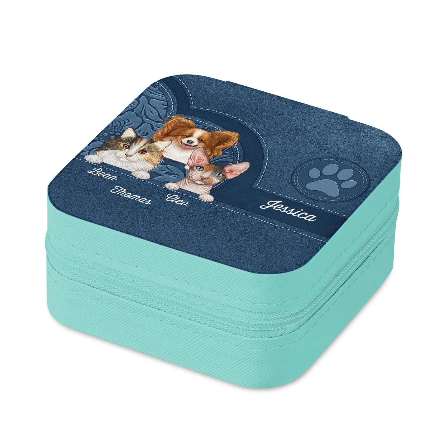 Cute Dogs And Cats Aesthetic Pattern - Birthday, Loving Gift For Pet Lovers, Dog Mom, Cat Mom - Personalized Jewelry Box - Image 2