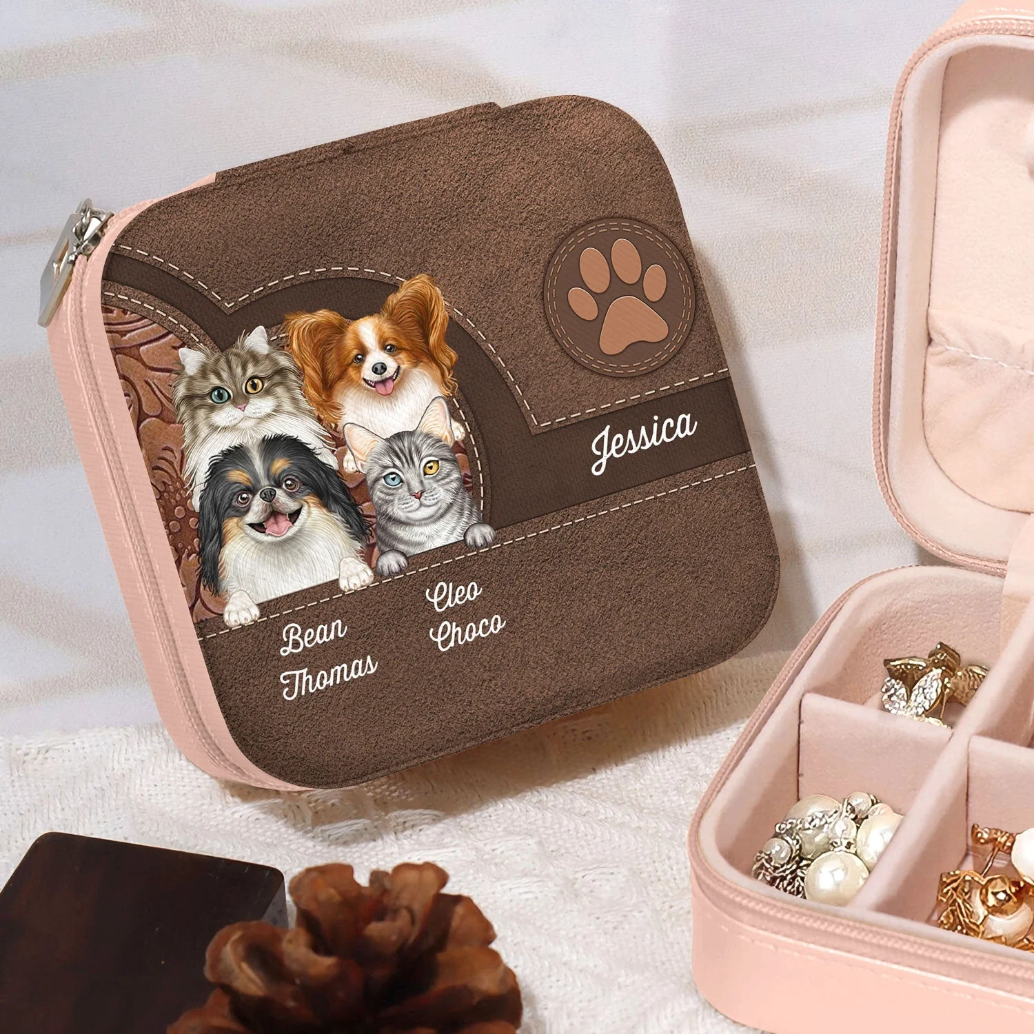 Cute Dogs And Cats Aesthetic Pattern - Birthday, Loving Gift For Pet Lovers, Dog Mom, Cat Mom - Personalized Jewelry Box - Image 4