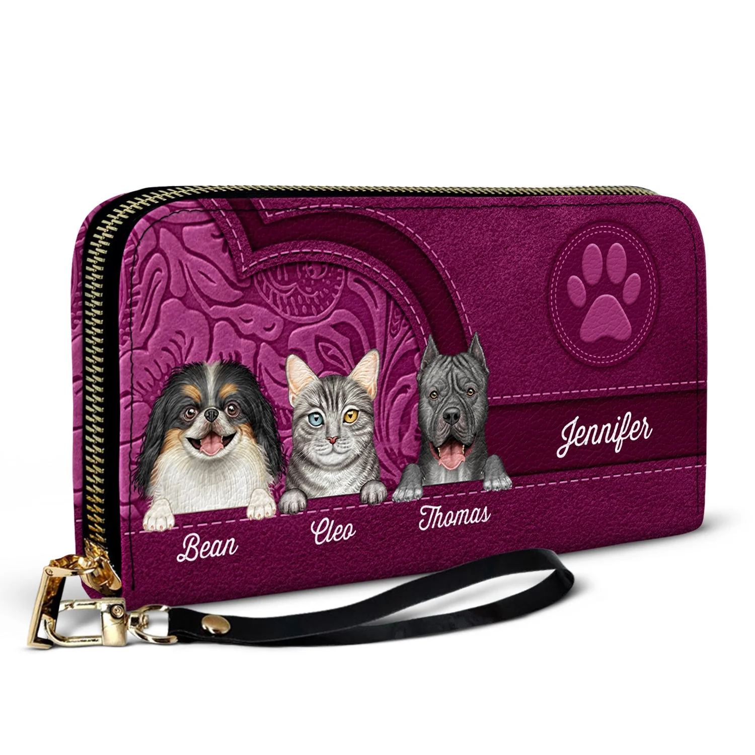 Cute Dogs And Cats Aesthetic Pattern - Birthday, Loving Gift For Pet Lovers, Dog Mom, Cat Mom - Personalized Leather Long Wallet - Image 2