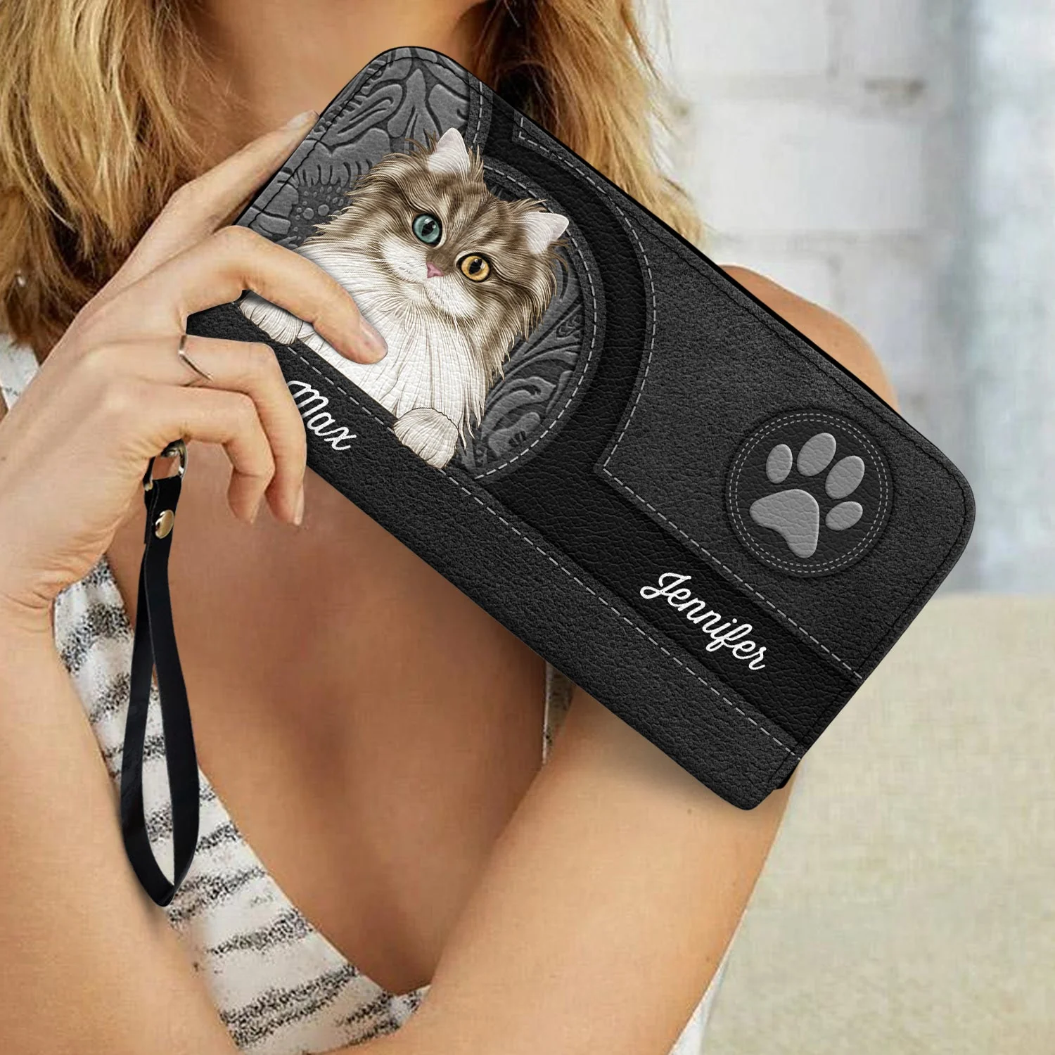 Cute Dogs And Cats Aesthetic Pattern - Birthday, Loving Gift For Pet Lovers, Dog Mom, Cat Mom - Personalized Leather Long Wallet - Image 3