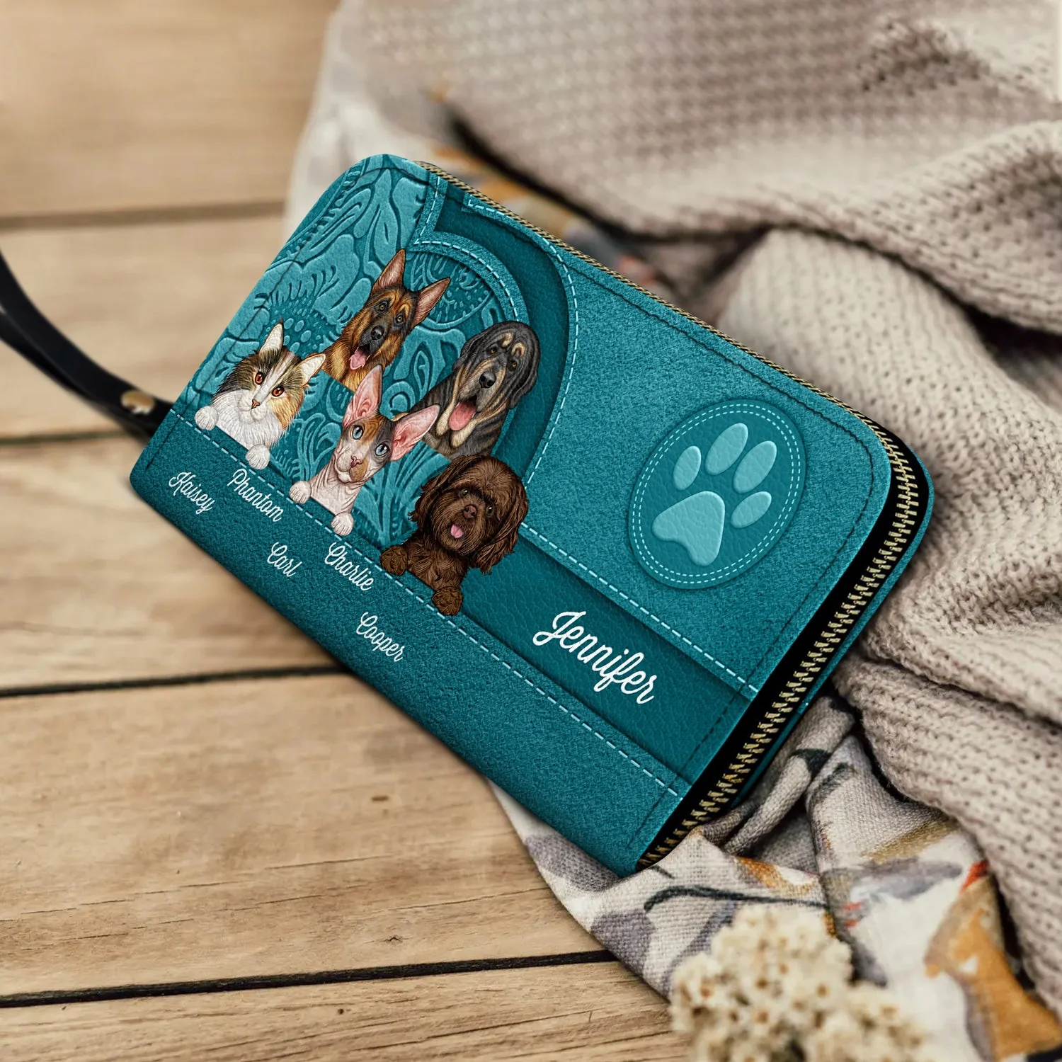Cute Dogs And Cats Aesthetic Pattern - Birthday, Loving Gift For Pet Lovers, Dog Mom, Cat Mom - Personalized Leather Long Wallet - Image 4
