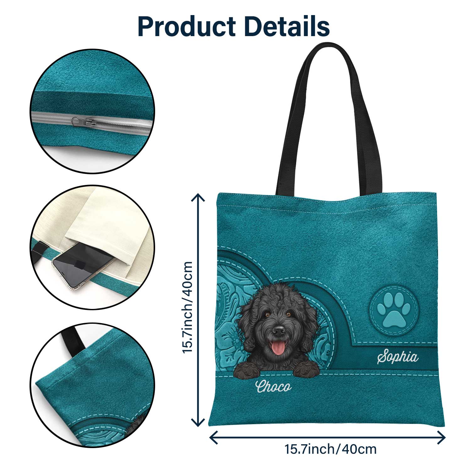 Cute Dogs And Cats Aesthetic Pattern - Birthday, Loving Gift For Pet Lovers, Dog Mom, Cat Mom - Personalized Zippered Canvas Bag - Image 3