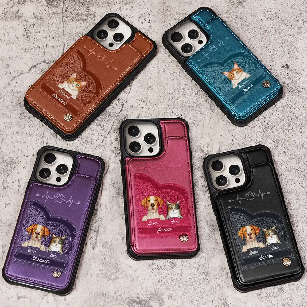Cute Dogs And Cats Aesthetic Pattern - Personalized Leather Flip Wallet Phone Case - Image 3