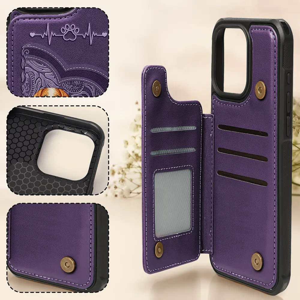 Cute Dogs And Cats Aesthetic Pattern - Personalized Leather Flip Wallet Phone Case - Image 4