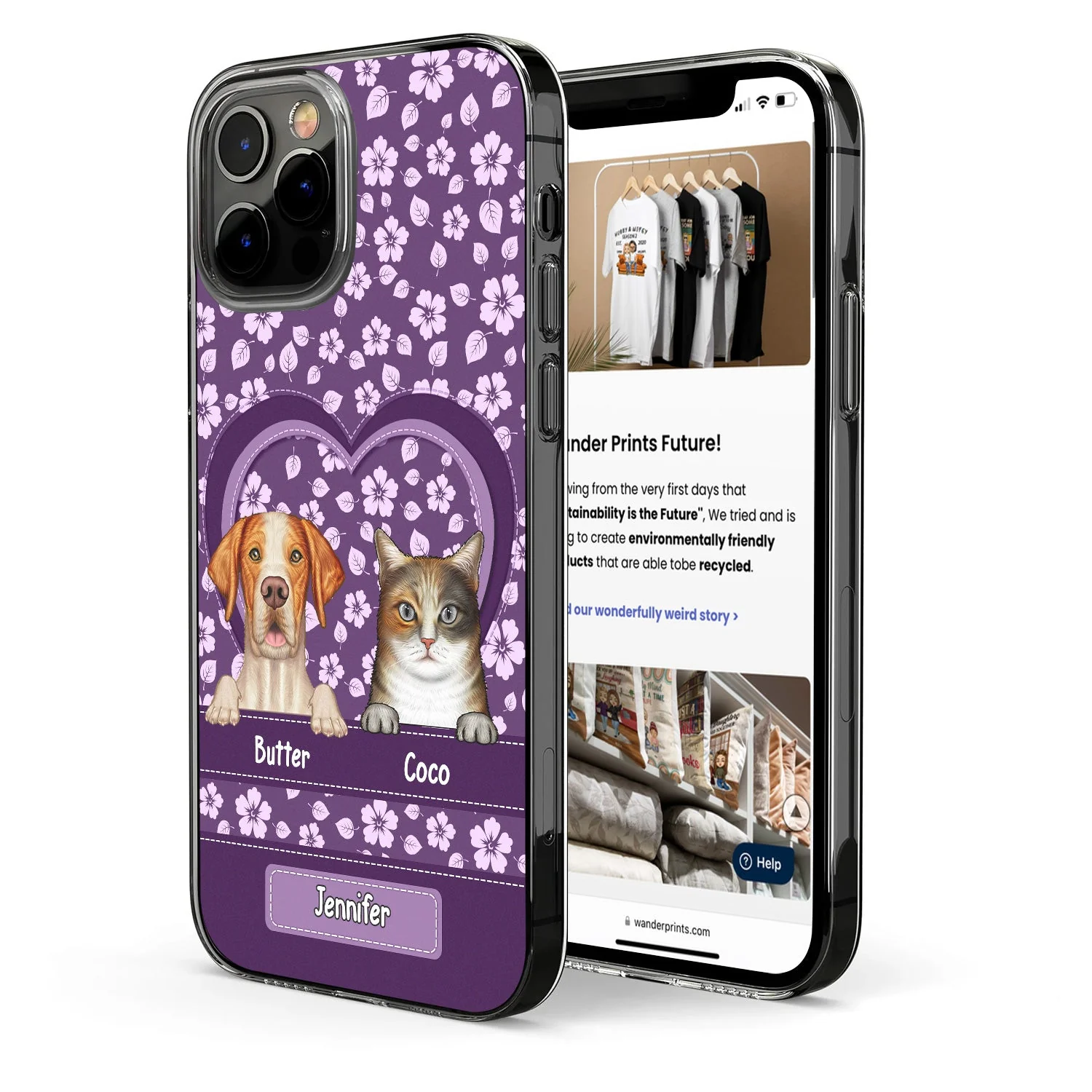 Cute Dogs Cats Floral Pattern - Gift For Pet Lovers, Dog Mom, Cat Mom - Personalized Clear Phone Case - Image 2