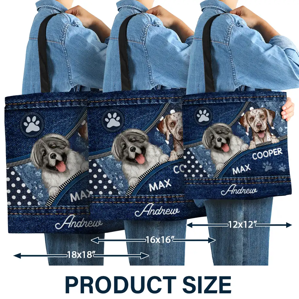 Cute Dogs Denim Pattern - Personalized Zippered Canvas Bag - Image 3